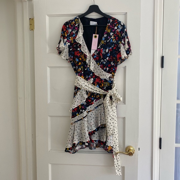 Tanya Taylor Bianka Ruffle Floral Silk Wrap Mini Dress Size 4 - Picture 9 of 15